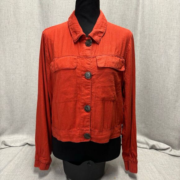 Ci Sono-Linen Collection Button Down Long Sleeve Crop Top Burnt Orange Women's L - Picture 1 of 12
